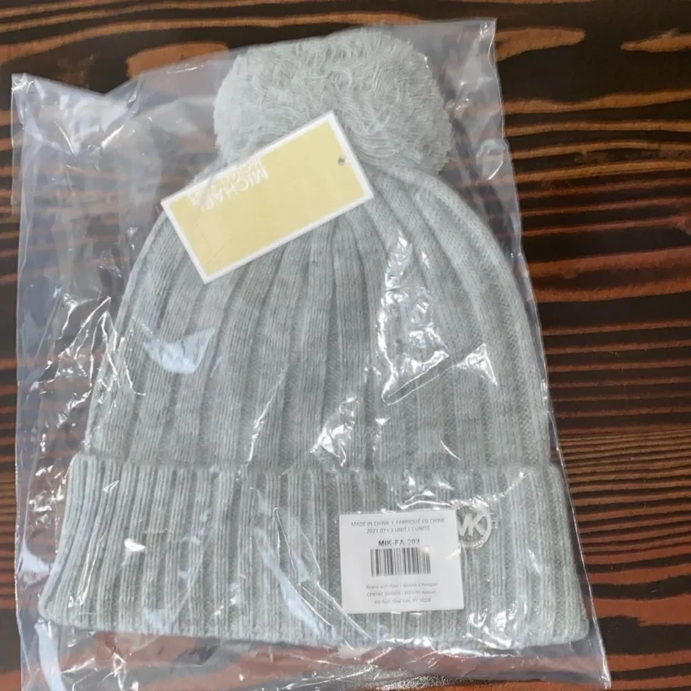 Michael Kors Gray Beanie with Pom OS NWT